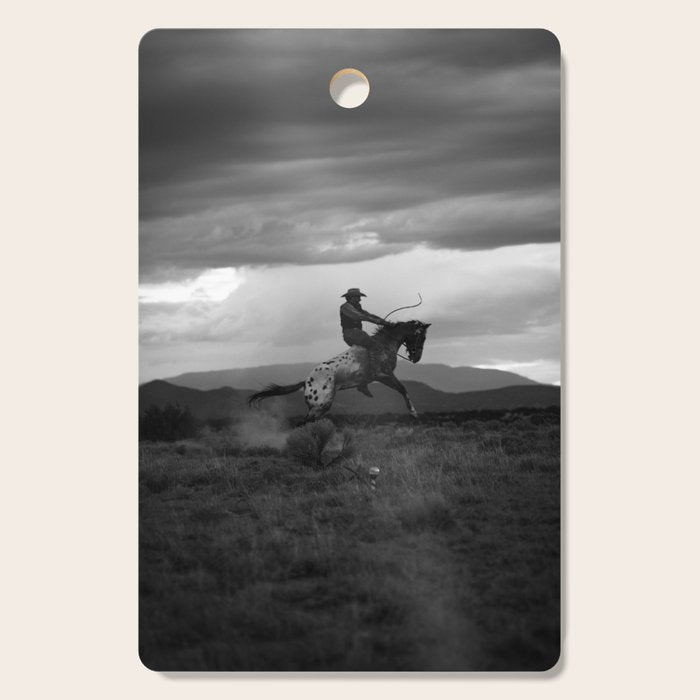 Black and White Cowboy Being Bucked Off Cutting Board