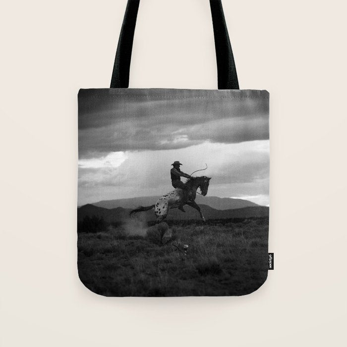 Black and White Cowboy Being Bucked Off Tote Bag Gallery Image 1