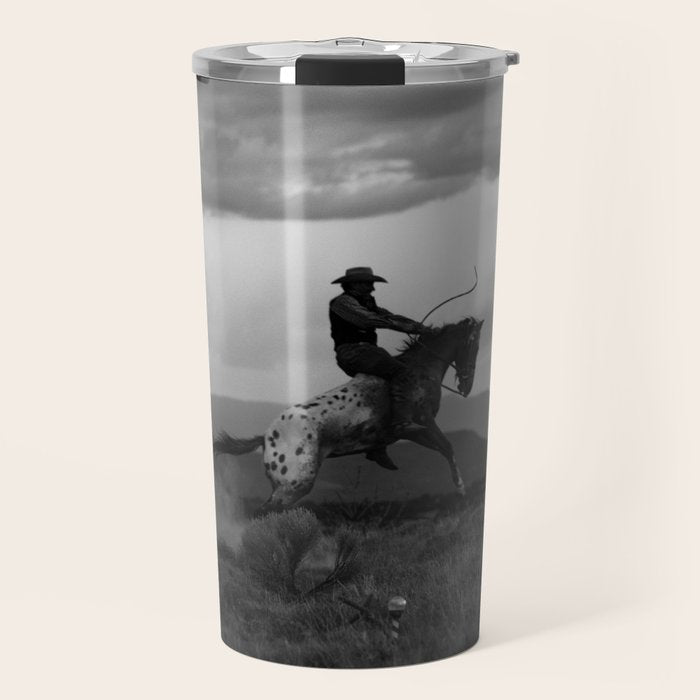 Black and White Cowboy Being Bucked Off Travel Mug Gallery Image 1