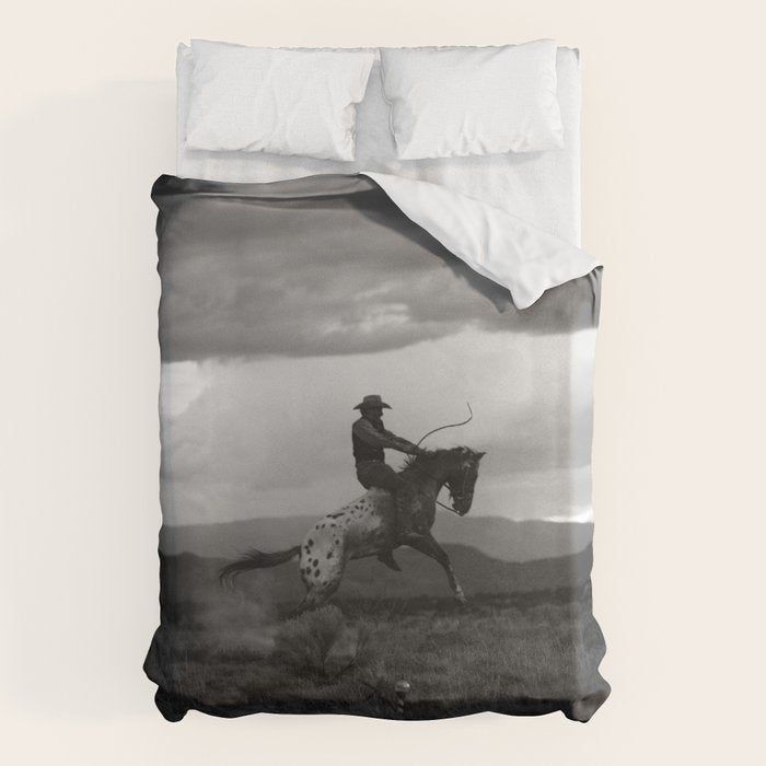 Black and White Cowboy Being Bucked Off Duvet Cover Gallery Image 1