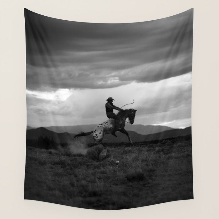 Black and White Cowboy Being Bucked Off Wall Tapestry Gallery Image 4