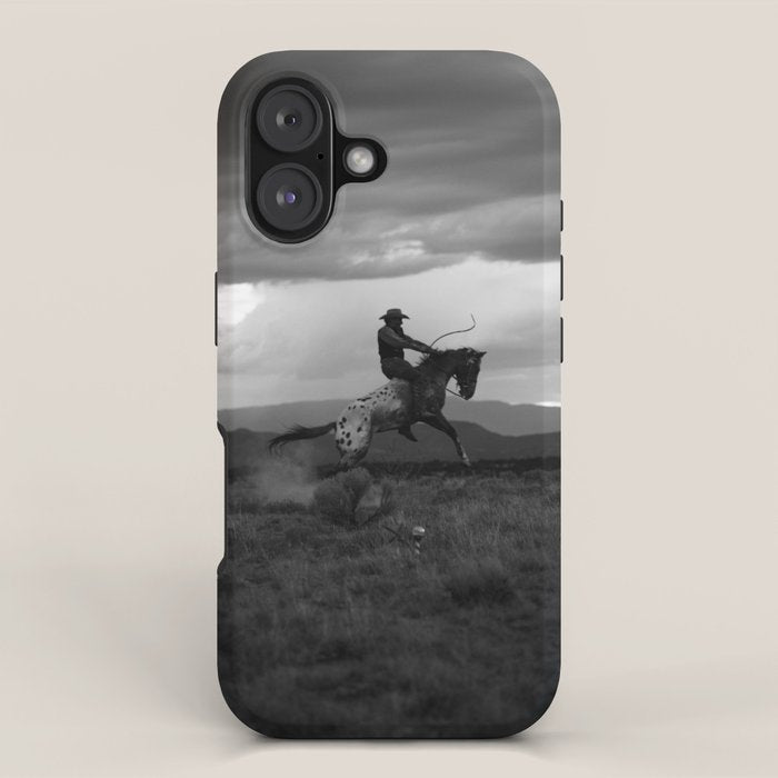 Black and White Cowboy Being Bucked Off iPhone Case Gallery Image 1