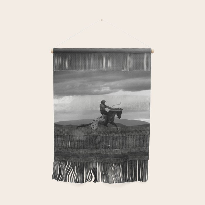 Black and White Cowboy Being Bucked Off Wall Hanging Gallery Image 1