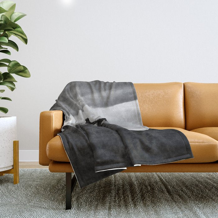Black and White Cowboy Being Bucked Off Throw Blanket Gallery Image 1
