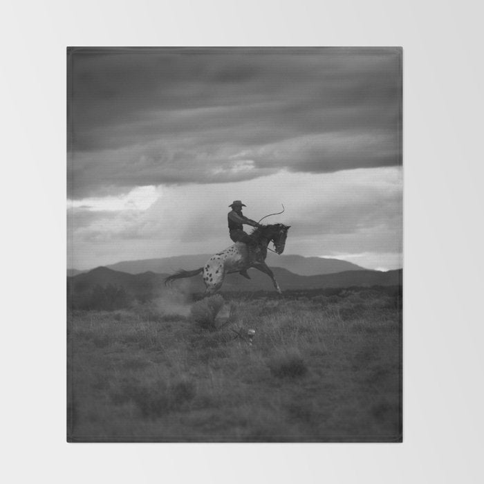 Black and White Cowboy Being Bucked Off Throw Blanket Gallery Image 2