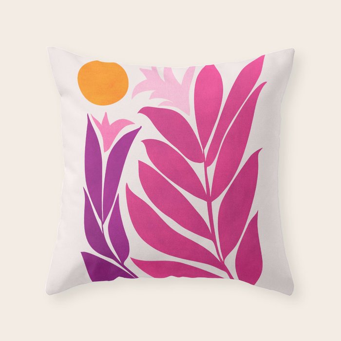 Solstice Sunset With Tropical Flowers Throw Pillow Gallery Image 6