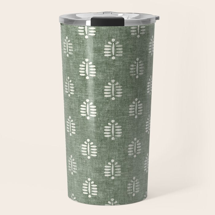 block print palm on sage Travel Mug Gallery Image 1