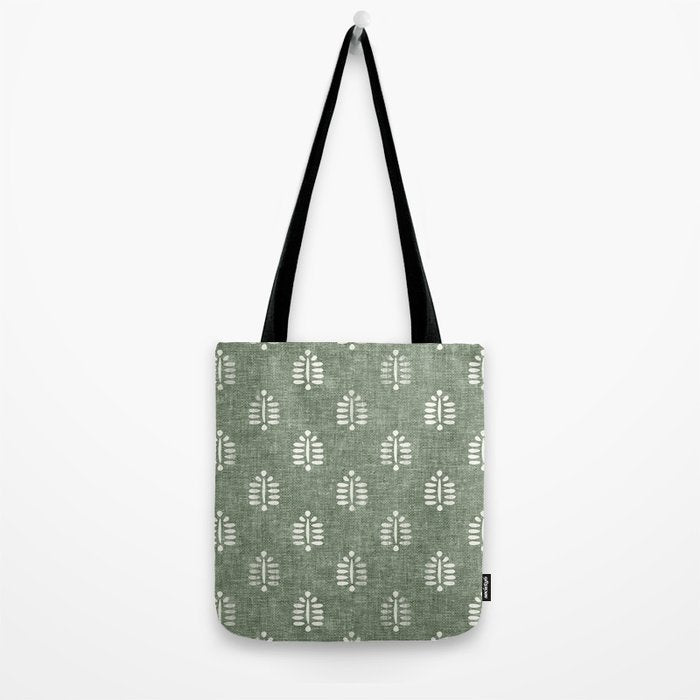 block print palm on sage Tote Bag Gallery Image 2