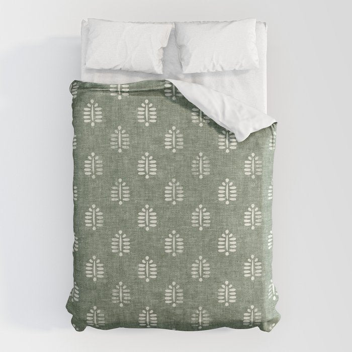 block print palm on sage Duvet Cover Gallery Image 1