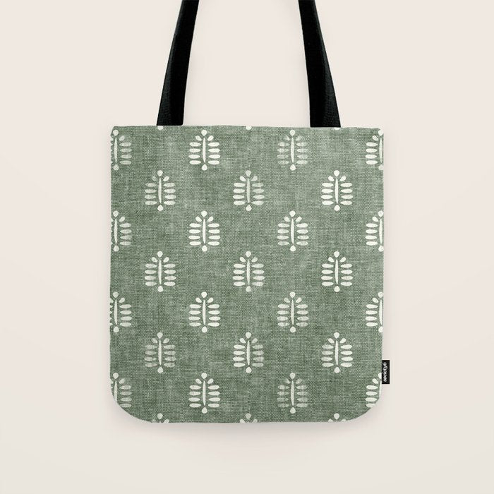 block print palm on sage Tote Bag Gallery Image 1