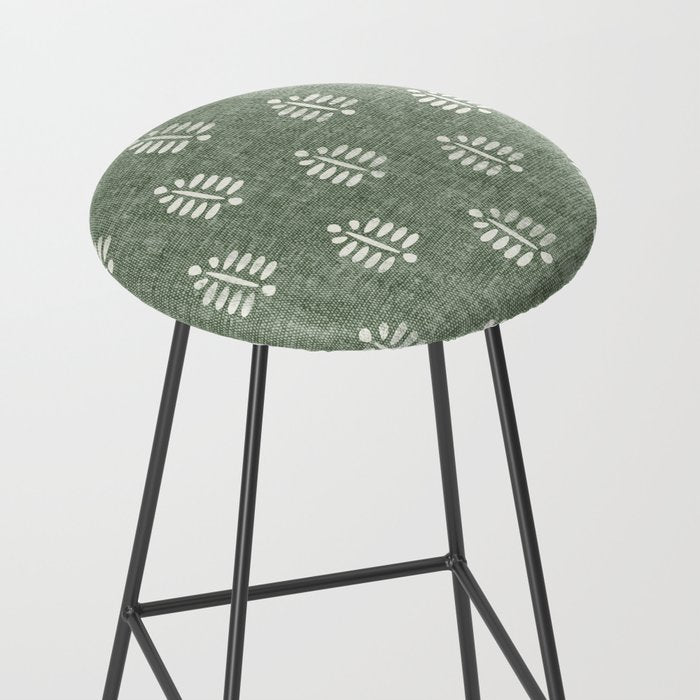 block print palm on sage Stool Gallery Image 2