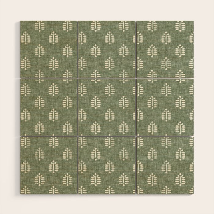 block print palm on sage Wood Wall Art Gallery Image 1