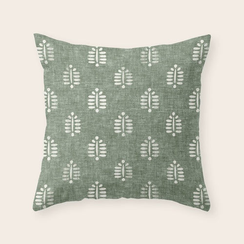 Block Print Palm On Sage Throw Pillow