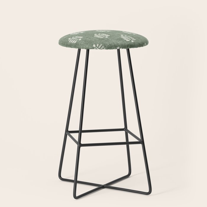 block print palm on sage Stool Gallery Image 1