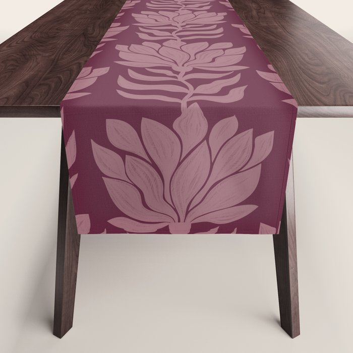 Modern Abstract Wavy Flowers in Plum Violet    Table Runner Gallery Image 1
