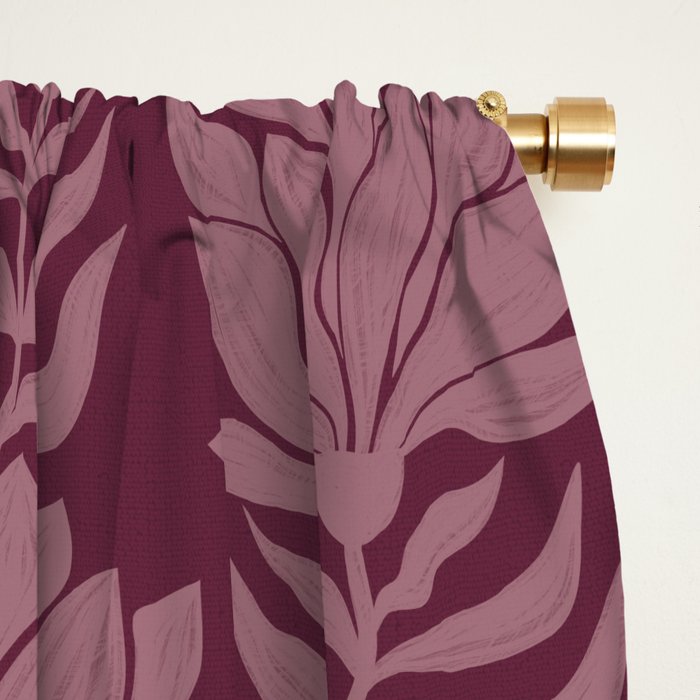 Modern Abstract Wavy Flowers in Plum Violet    Window Curtain Gallery Image 2