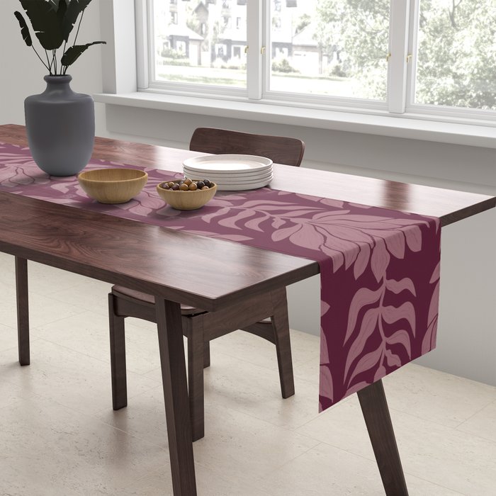 Modern Abstract Wavy Flowers in Plum Violet    Table Runner Gallery Image 2