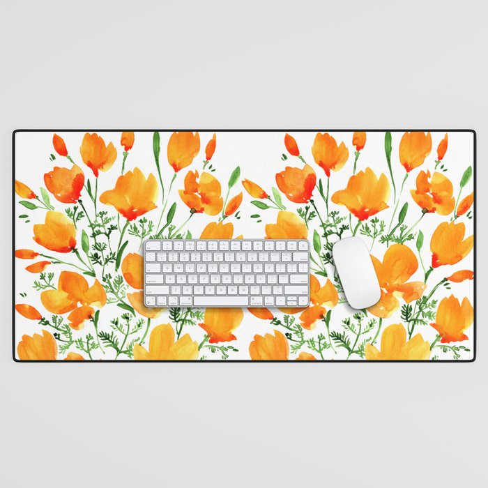 Watercolor California poppies Desk Mat Gallery Image 1