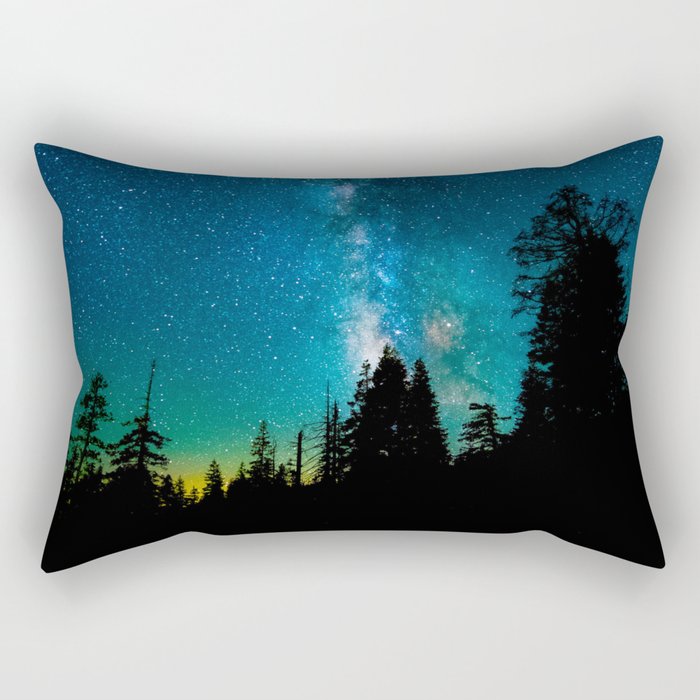 Blue White Milky Way Galaxy At Night Stars At Night Black Trees Silhouette Rectangular Pillow Gallery Image 2