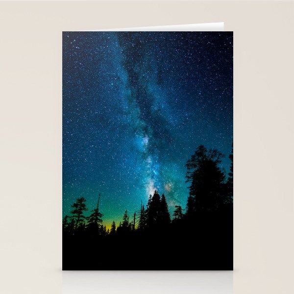 Blue White Milky Way Galaxy At Night Stars At Night Black Trees Silhouette Stationery Card Gallery Image 1