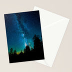 Blue White Milky Way Galaxy At Night Stars At Night Black Trees Silhouette Stationery Card Gallery Image 2