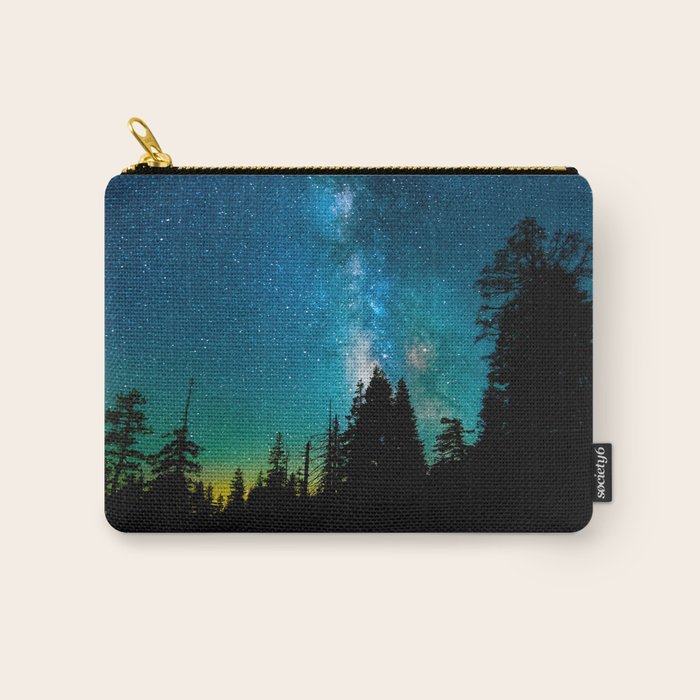 Blue White Milky Way Galaxy At Night Stars At Night Black Trees Silhouette Carry All Pouch Gallery Image 1
