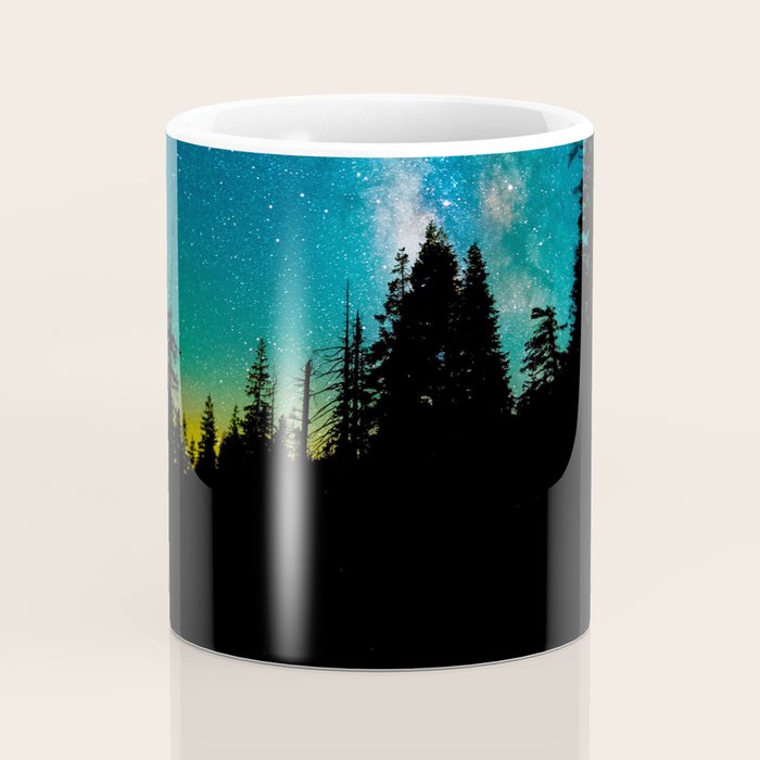 Blue White Milky Way Galaxy At Night Stars At Night Black Trees Silhouette Coffee Mug Gallery Image 4