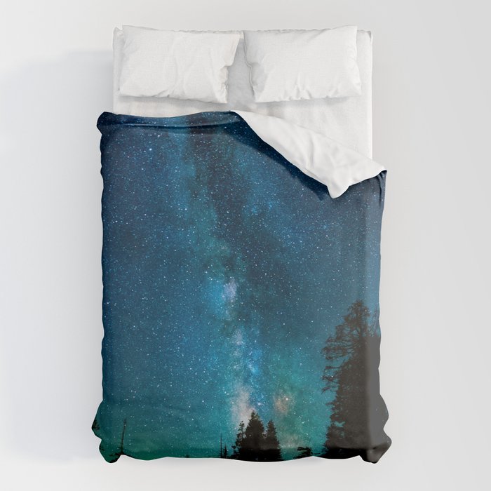 Blue White Milky Way Galaxy At Night Stars At Night Black Trees Silhouette Duvet Cover Gallery Image 6