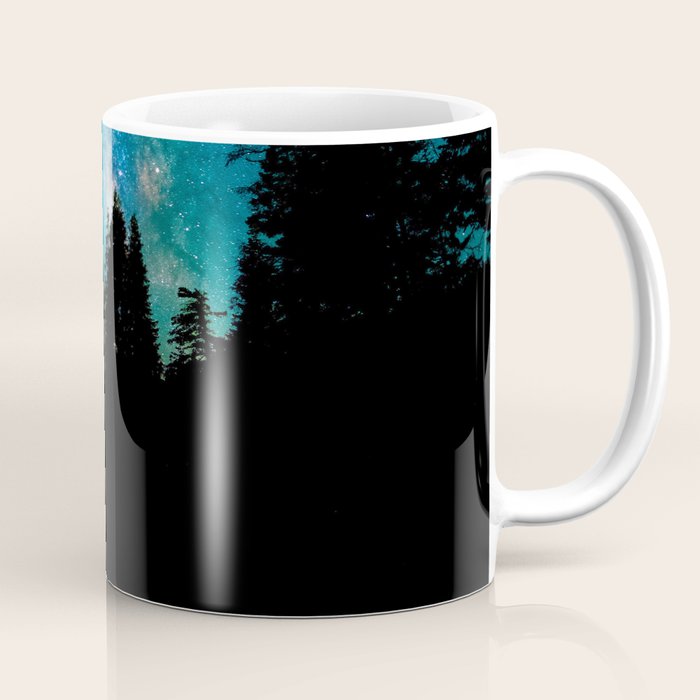 Blue White Milky Way Galaxy At Night Stars At Night Black Trees Silhouette Coffee Mug Gallery Image 1
