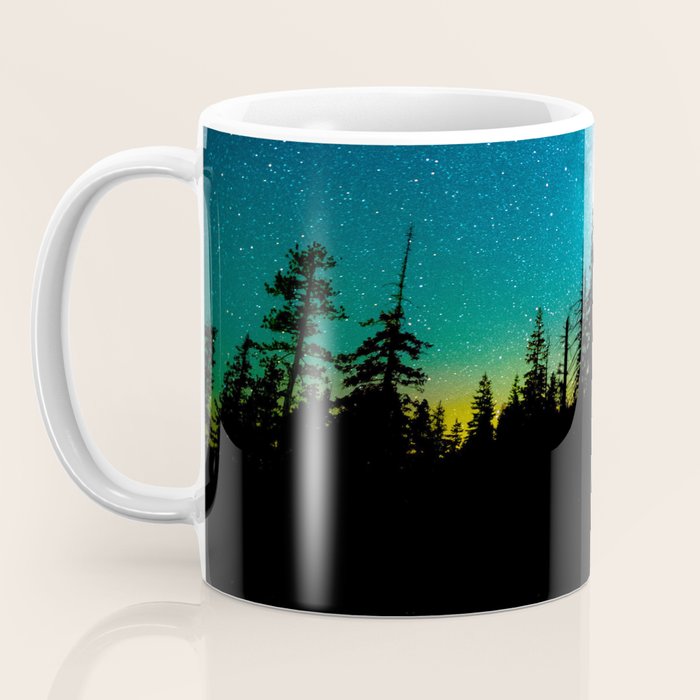 Blue White Milky Way Galaxy At Night Stars At Night Black Trees Silhouette Coffee Mug Gallery Image 3