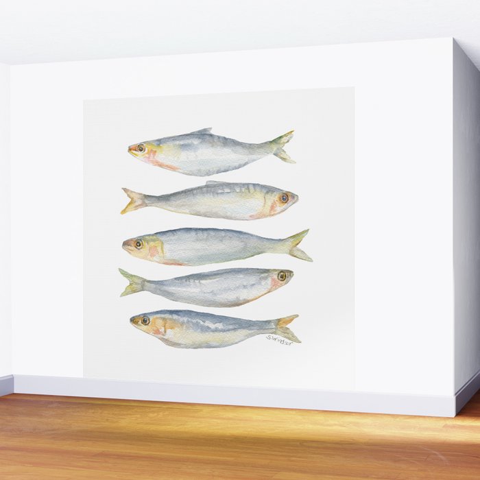 Sardine Fish Watercolor  Wall Mural Gallery Image 2