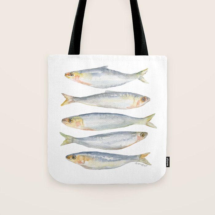 Sardine Fish Watercolor  Tote Bag Gallery Image 1