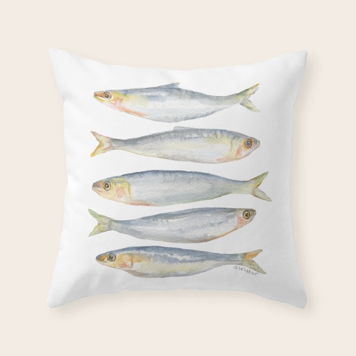 Sardine Fish Watercolor  Throw Pillow Gallery Image 1