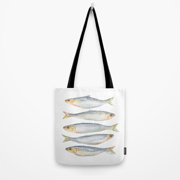 Sardine Fish Watercolor  Tote Bag Gallery Image 2
