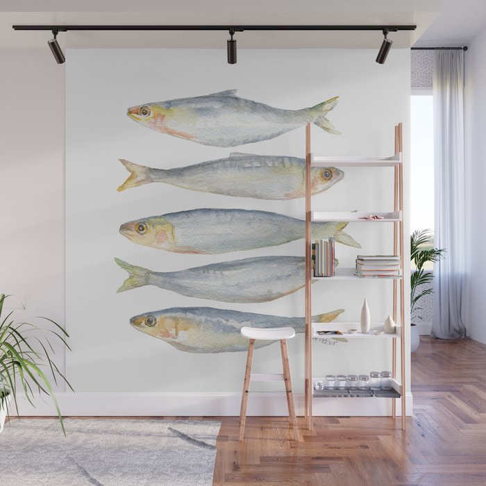 Sardine Fish Watercolor  Wall Mural Gallery Image 1