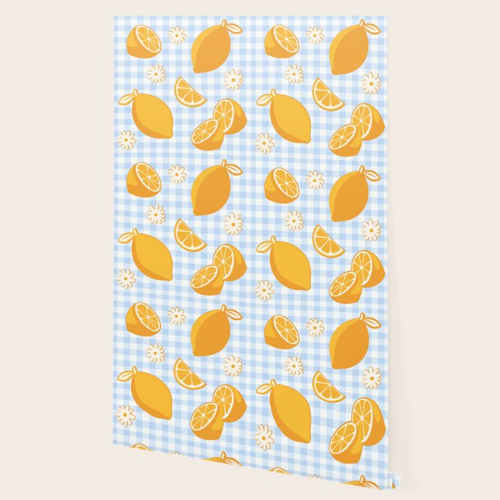 Lemons on Pastel Blue Gingham Wallpaper Gallery Image 2
