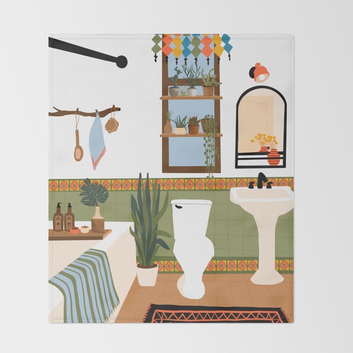 bohemian bathroom Throw Blanket Gallery Image 2