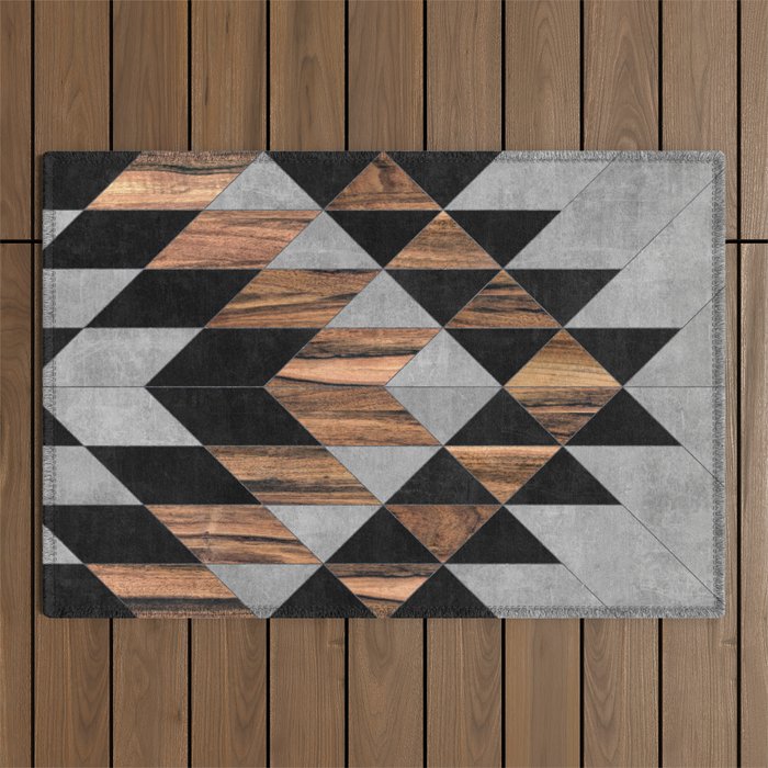 Urban Tribal Pattern No.10 - Aztec - Concrete and Wood Outdoor Rug Gallery Image 1