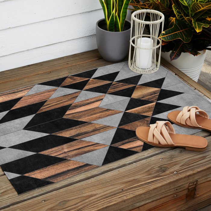 Urban Tribal Pattern No.10 - Aztec - Concrete and Wood Outdoor Rug Gallery Image 2