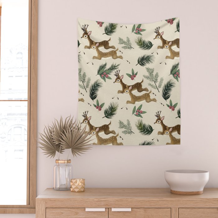 winter deer // repeat pattern Wall Tapestry Gallery Image 2