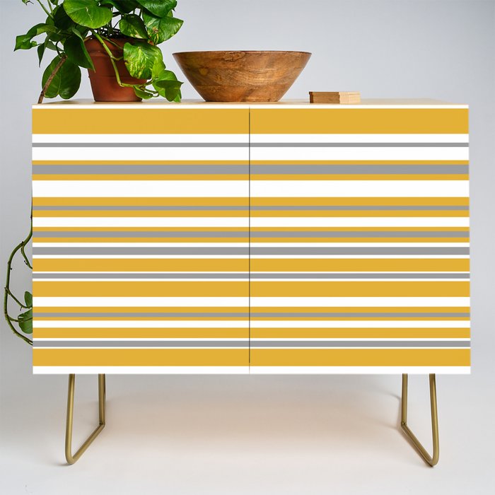 Perfectly Mustard Stripe Pattern with White and Gray Credenza Gallery Image 1