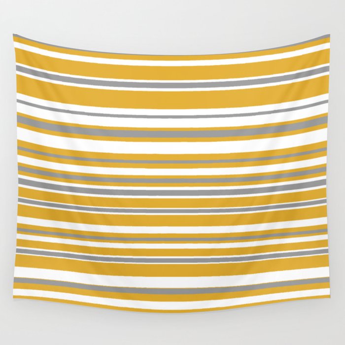 Perfectly Mustard Stripe Pattern with White and Gray Wall Tapestry Gallery Image 1