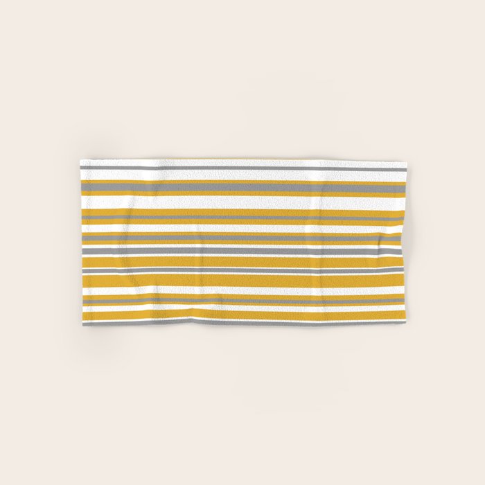 Perfectly Mustard Stripe Pattern with White and Gray Bath Towel Gallery Image 1