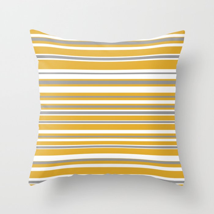 Perfectly Mustard Stripe Pattern with White and Gray Throw Pillow Gallery Image 6
