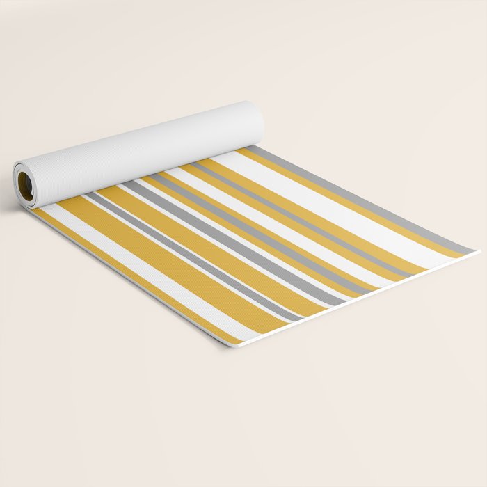 Perfectly Mustard Stripe Pattern with White and Gray Yoga Mat Gallery Image 2