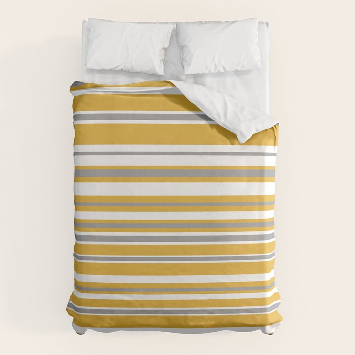 Perfectly Mustard Stripe Pattern with White and Gray Duvet Cover Gallery Image 1