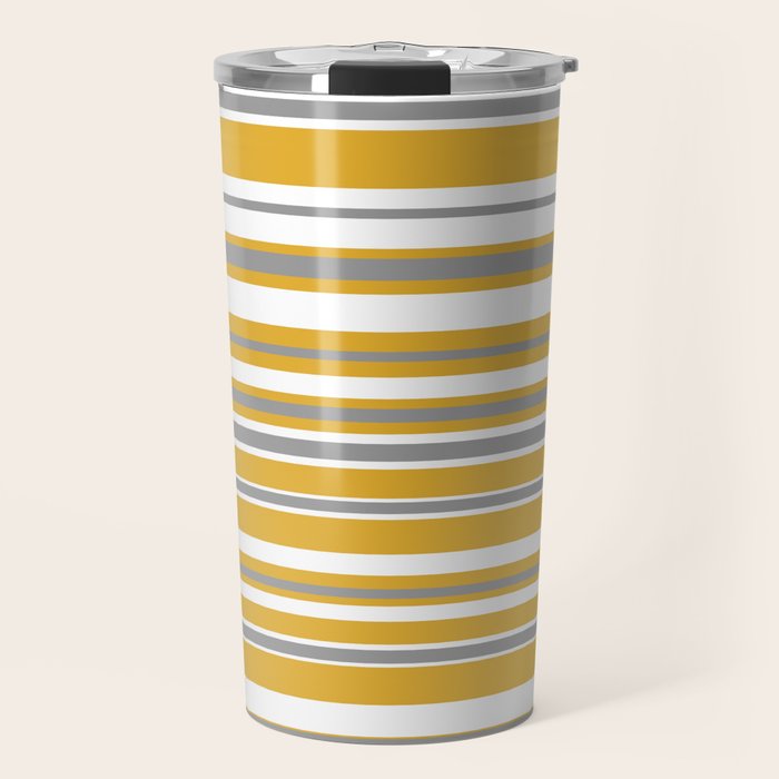 Perfectly Mustard Stripe Pattern with White and Gray Travel Mug Gallery Image 1