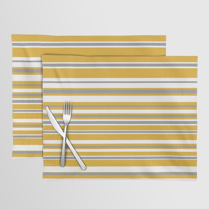 Perfectly Mustard Stripe Pattern with White and Gray Placemat Gallery Image 1