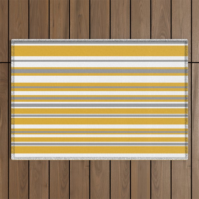 Perfectly Mustard Stripe Pattern with White and Gray Outdoor Rug Gallery Image 1