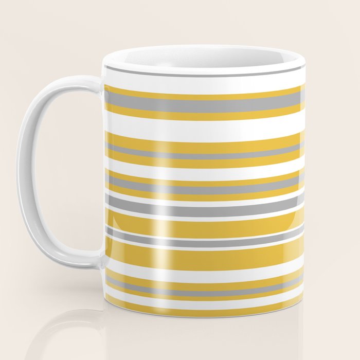 Perfectly Mustard Stripe Pattern with White and Gray Coffee Mug Gallery Image 3